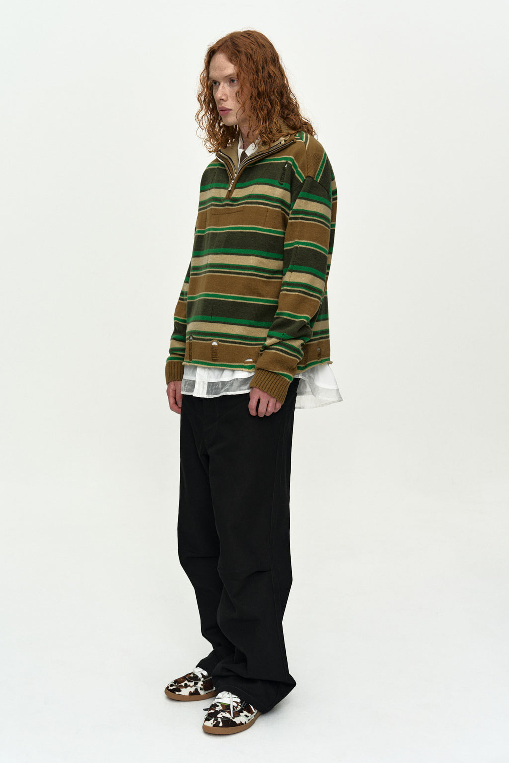 Andersson Bell - Double Layered Stripe Half Zip-Up Sweater (Beige/Brown) product image 3 | TRAB K-Fashion Australia
