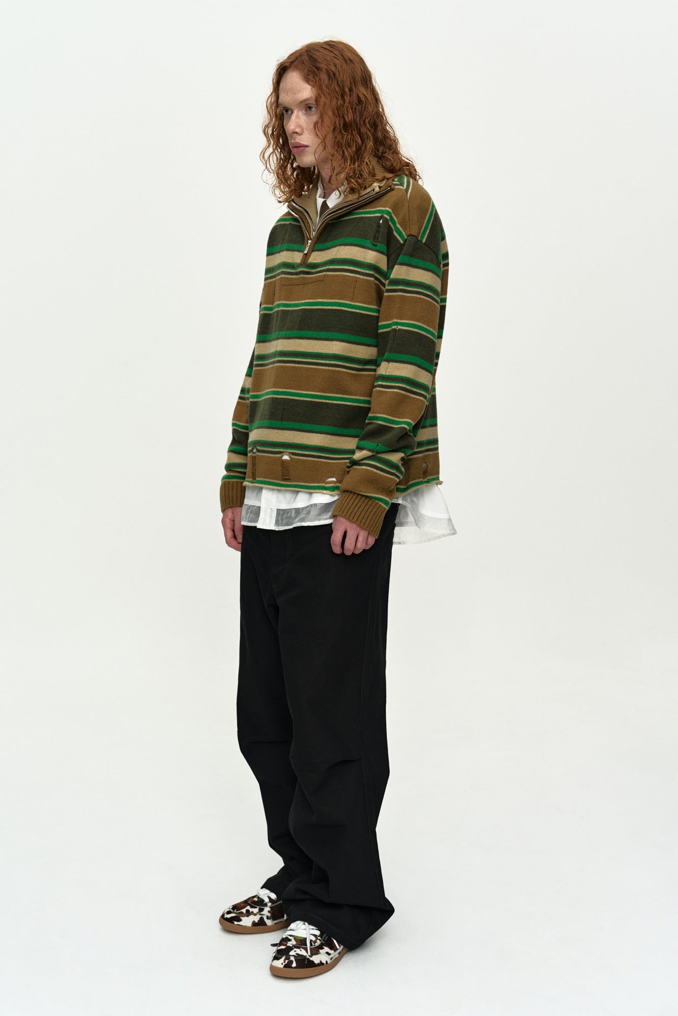 Andersson Bell - Double Layered Stripe Half Zip-Up Sweater (Beige/Brown) product image 3 | TRAB K-Fashion Australia