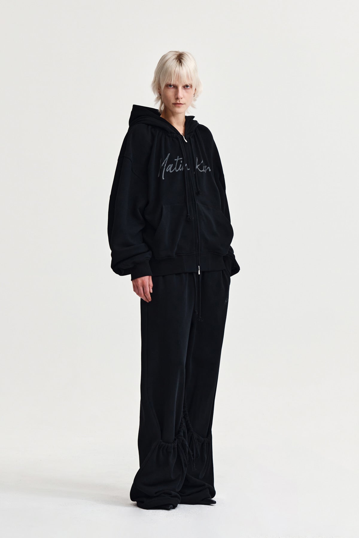 Matin Kim - Drawstring Point Zip Up Hoody (Black) product image 8 | TRAB K-Fashion Australia