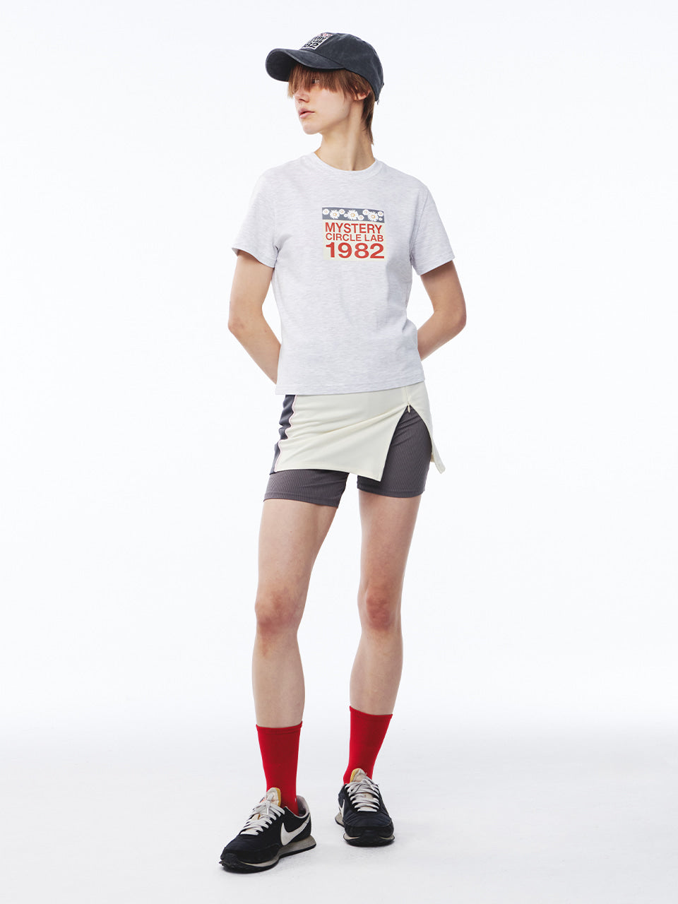 Kijun - Slit Cycle Shorts (Ivory Charcoal) product image 3 | TRAB K-Fashion Australia