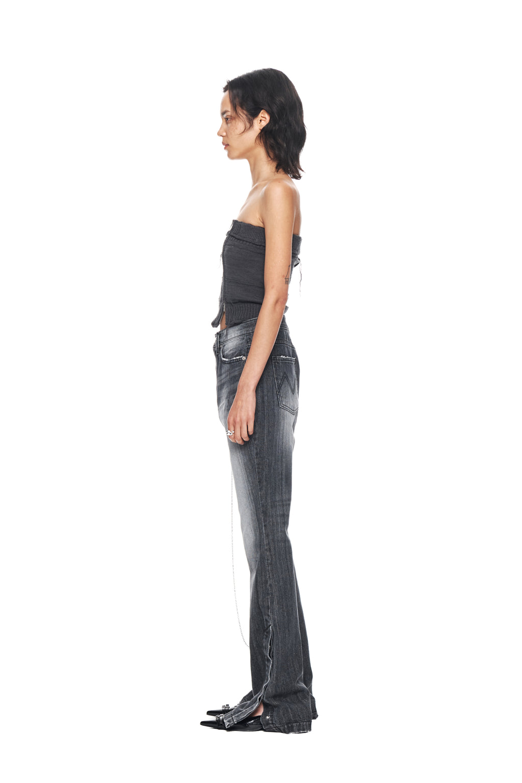 Matin Kim - Natural Damage Zip Up Tube Top (Charcoal) product image 6 | TRAB K-Fashion Australia