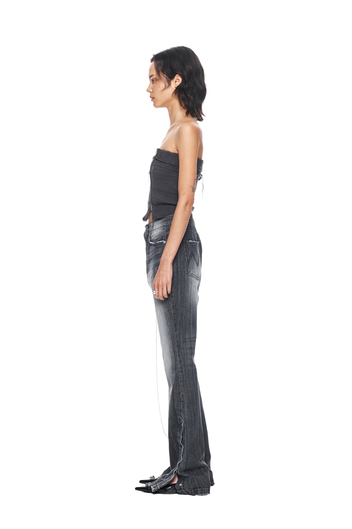 Matin Kim - Natural Damage Zip Up Tube Top (Charcoal) product image 6 | TRAB K-Fashion Australia