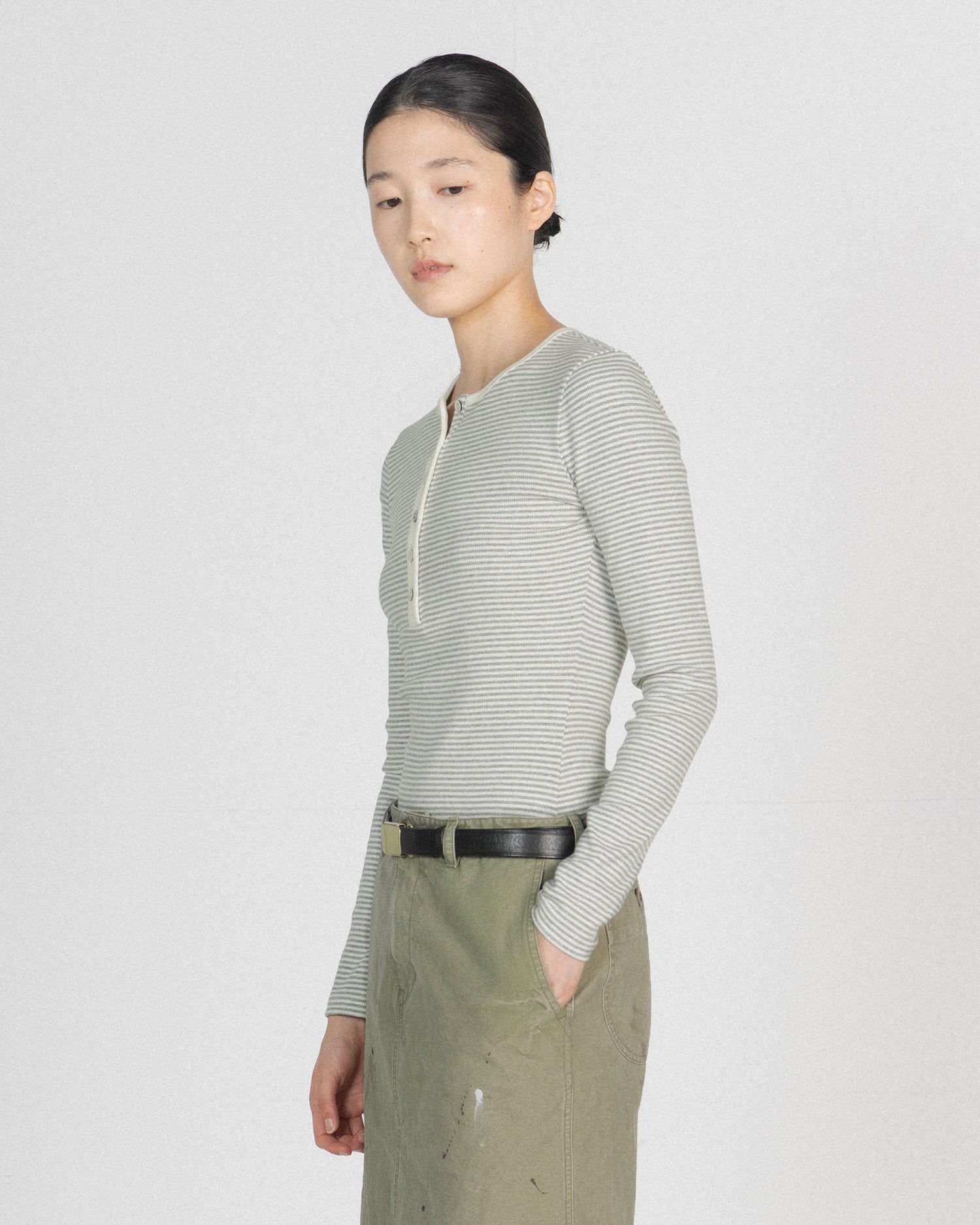 Brownyard - Henley Neck Long Sleeve (Light Grey Stripe) product image 3 | TRAB K-Fashion Australia