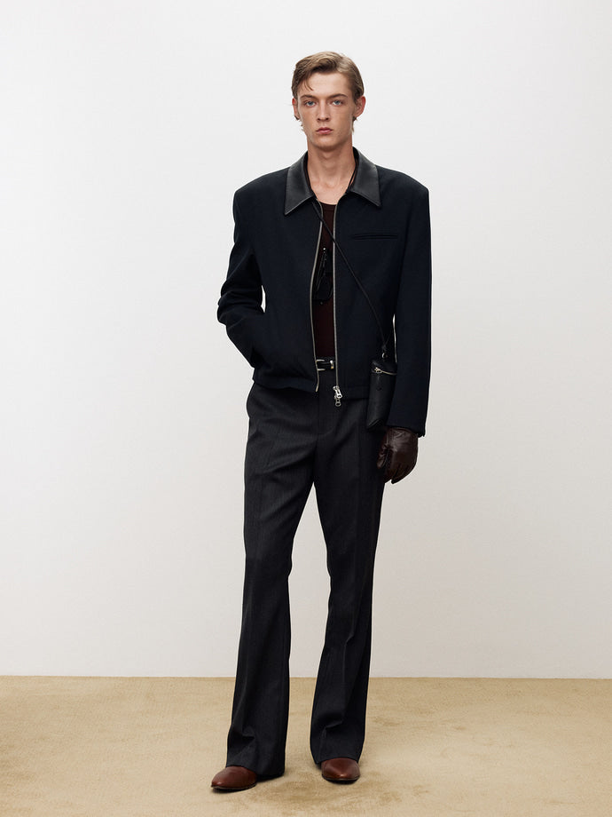 Tonywack - Leather Trim Wool Cotton Blouson (Navy) product image 2 | TRAB K-Fashion Australia