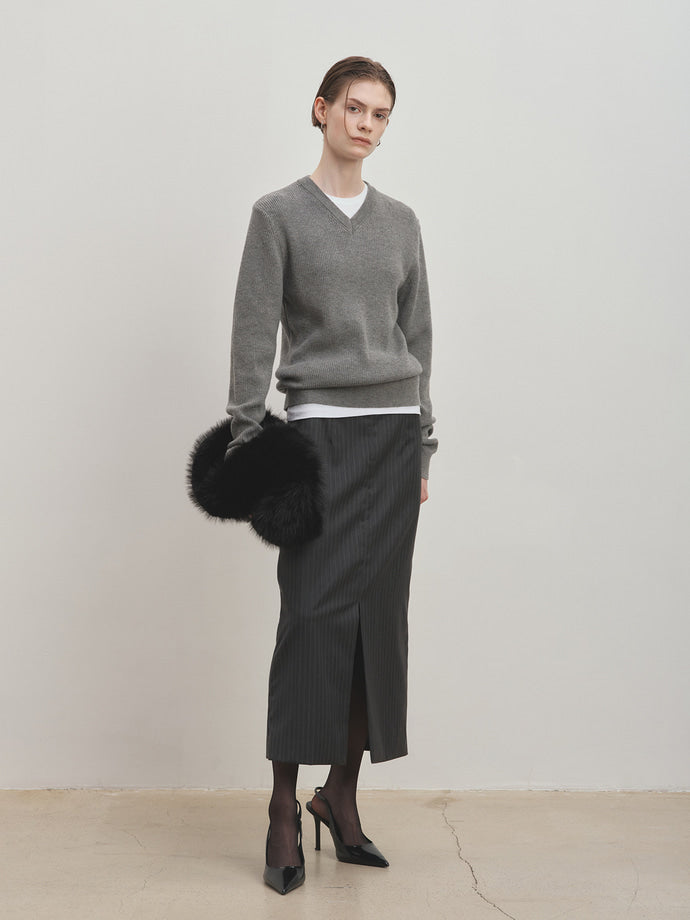 Tonywack - Super Fine Wool Ribbed V-Neck Sweater (Melange Grey) product image 2 | TRAB K-Fashion Australia