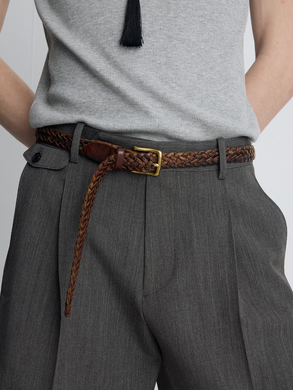Tonywack - Raw-Cut Wool Pleated Tailored Shorts (Melange Grey) product image 10 | TRAB K-Fashion Australia