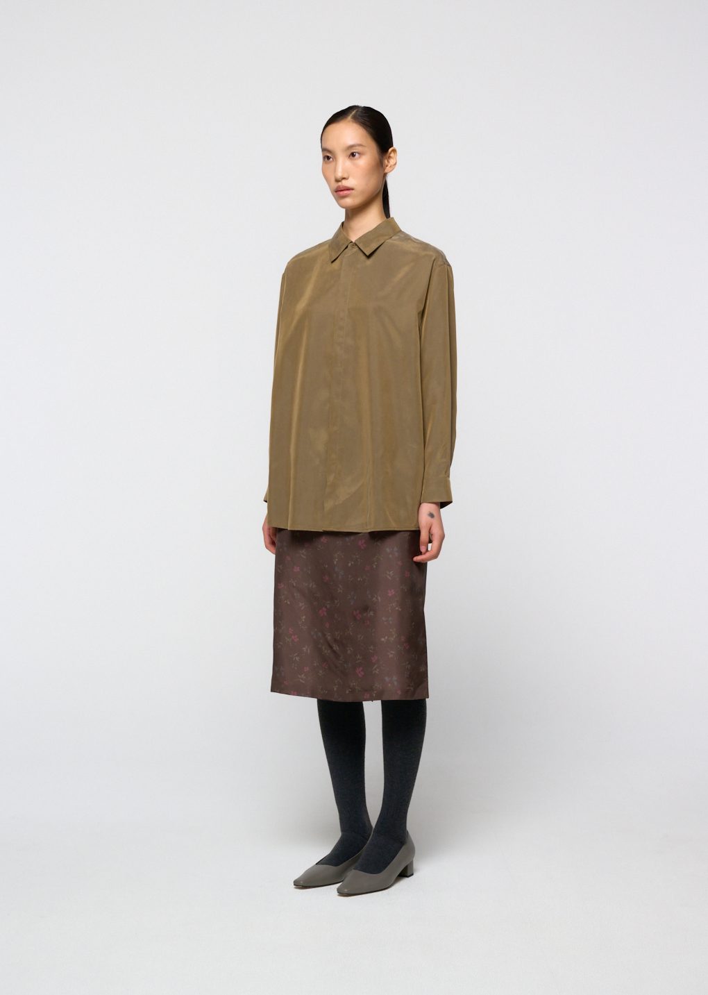 Amomento - [Pre-Order] Cupro shirt (Khaki) product image 3 | TRAB K-Fashion Australia
