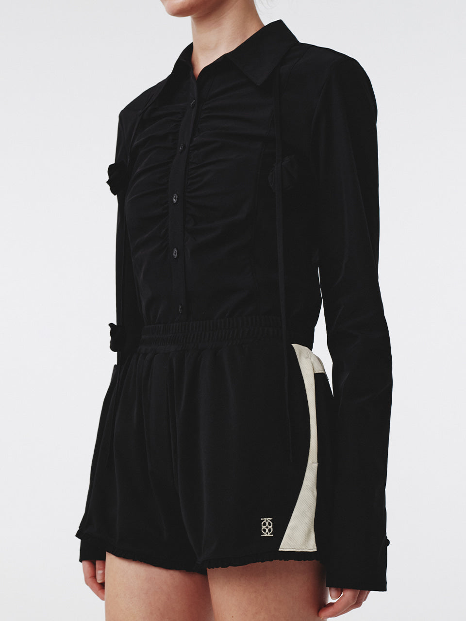 Kijun - Corsage Shirring Shirt (Black) product image 2 | TRAB K-Fashion Australia