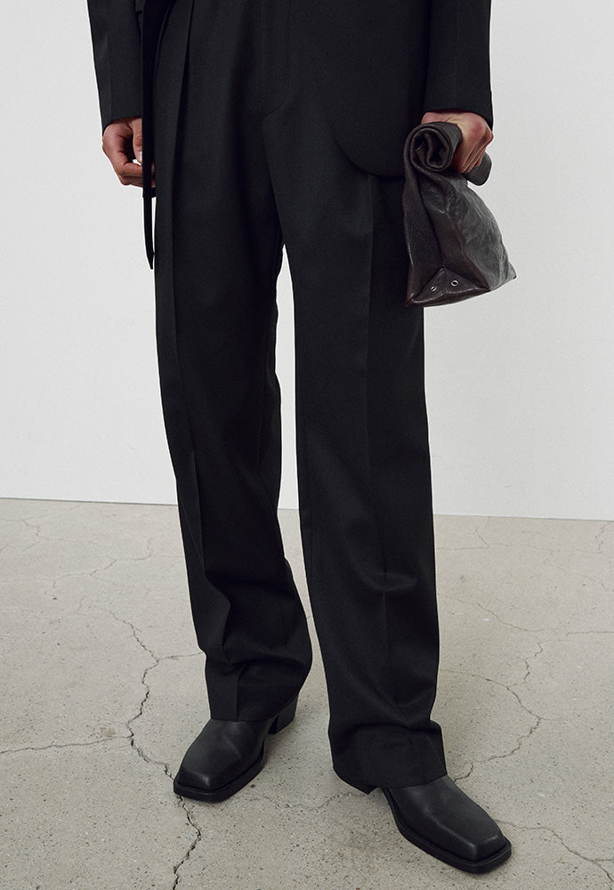Tonywack - Wool Twill Double-Pleats Wide Trousers (Black) product image 1 | TRAB K-Fashion Australia