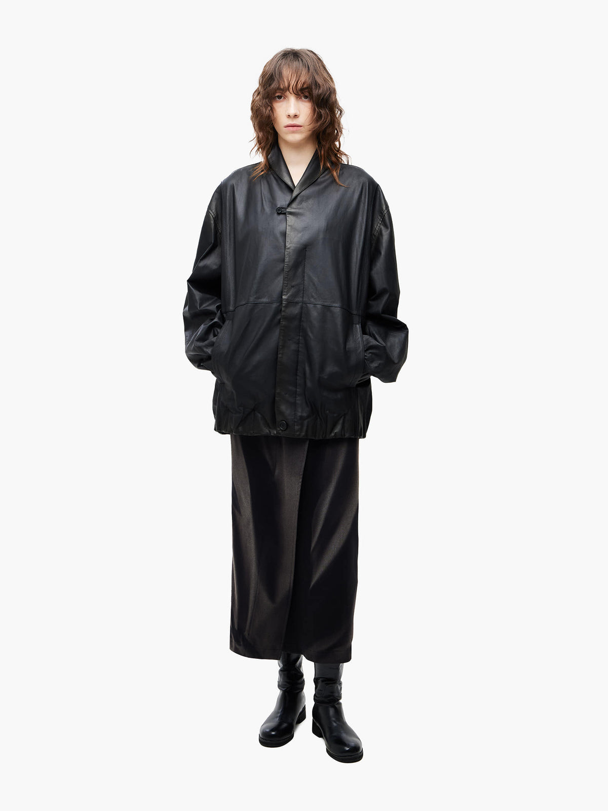 Jiyong Kim - Goat Skin Shawl-Collar Bomber (Black) product image 2 | TRAB K-Fashion Australia