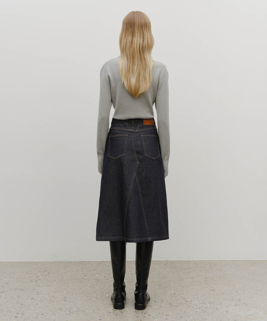 Marithe & Francois Girbaud - A-line Denim Midi Skirt (Dark Blue) product image 4 | TRAB K-Fashion Australia