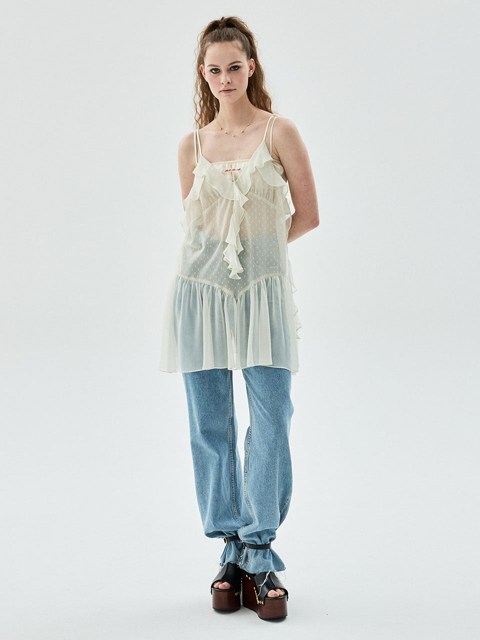 Mardi Mercredi - Chiffon Mini Sleeveless Dress Frill (Cream) product image 1 | TRAB K-Fashion Australia