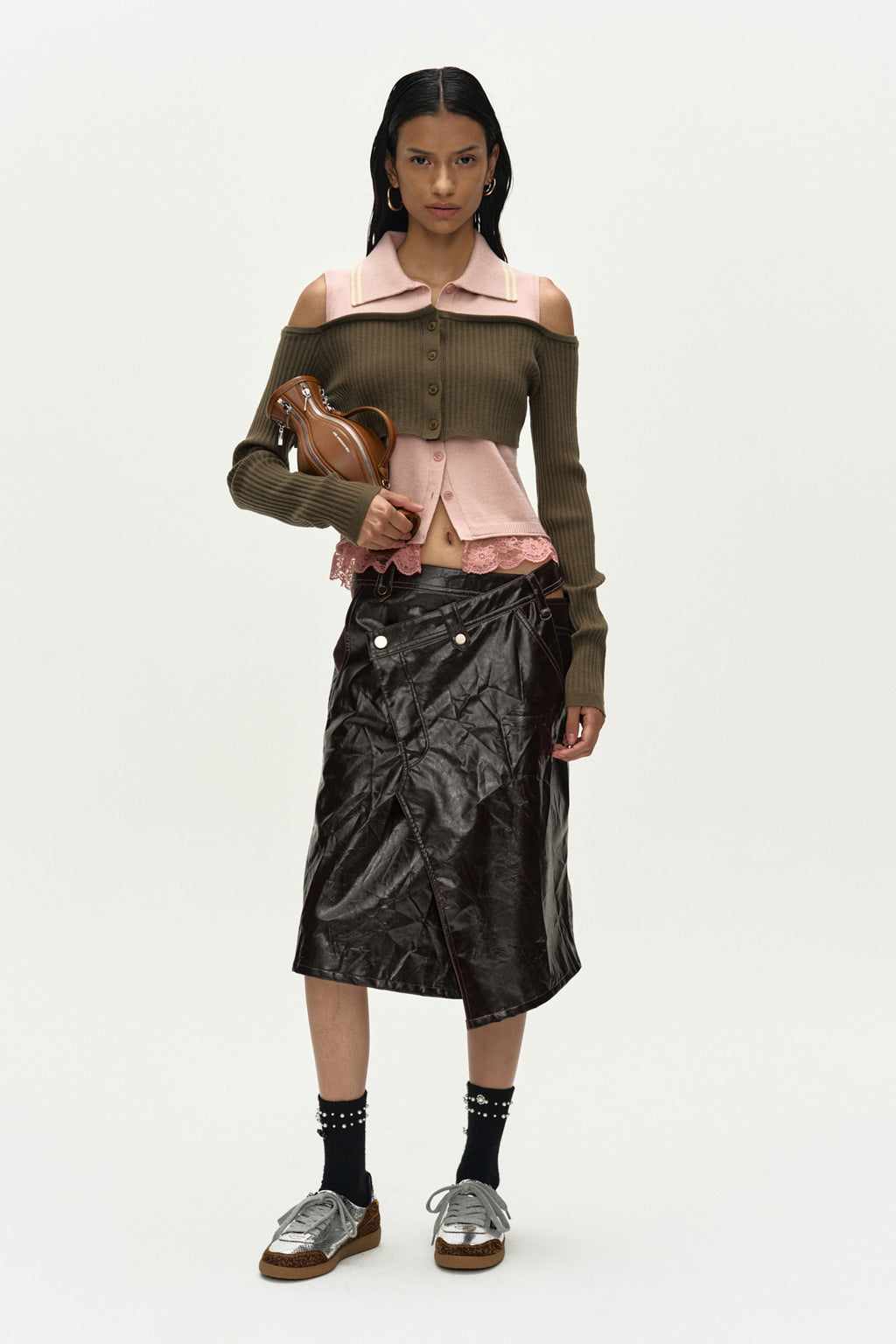 Andersson Bell - Layered Off-Shoulder Collar Top (Khaki/Pink) product image 7 | TRAB K-Fashion Australia