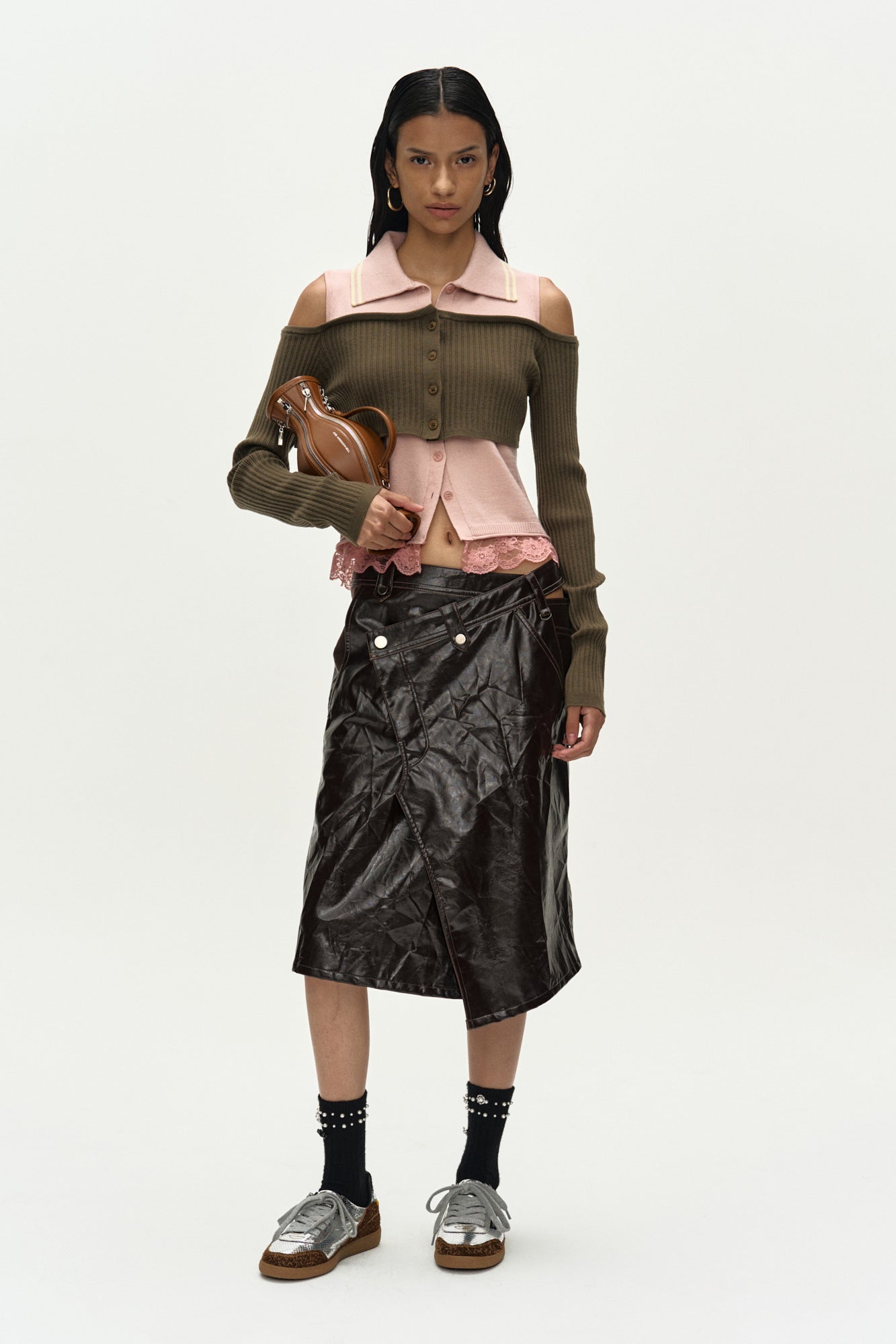 Andersson Bell - Layered Off-Shoulder Collar Top (Khaki/Pink) product image 7 | TRAB K-Fashion Australia