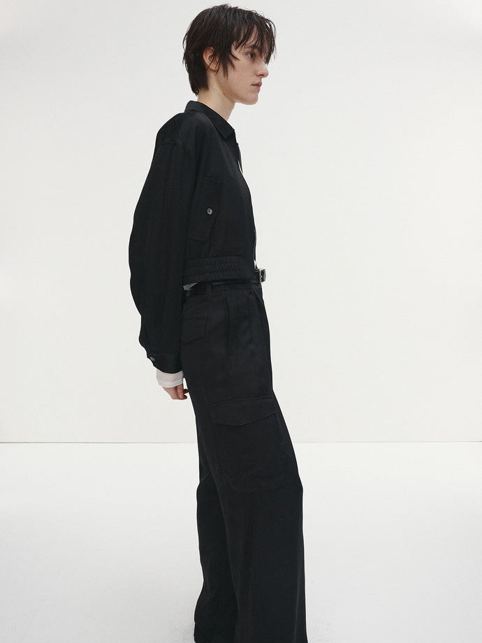 Tonywack - Loose-Fit Satin Cargo Pants (Black) product image 7 | TRAB K-Fashion Australia