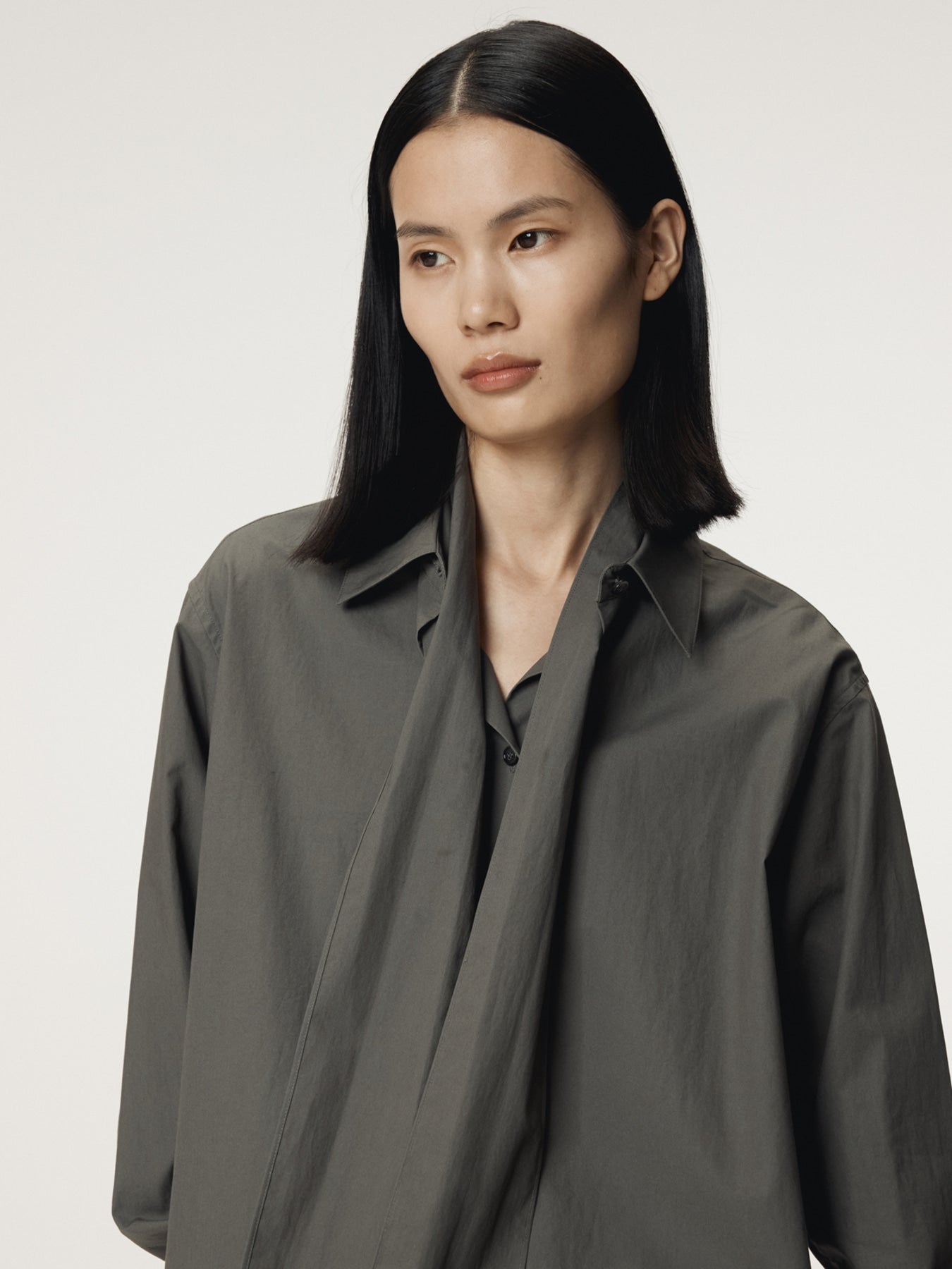 Recto - Powdery Cotton Scarf Shirt (Khakish Grey) product image 7 | TRAB K-Fashion Australia