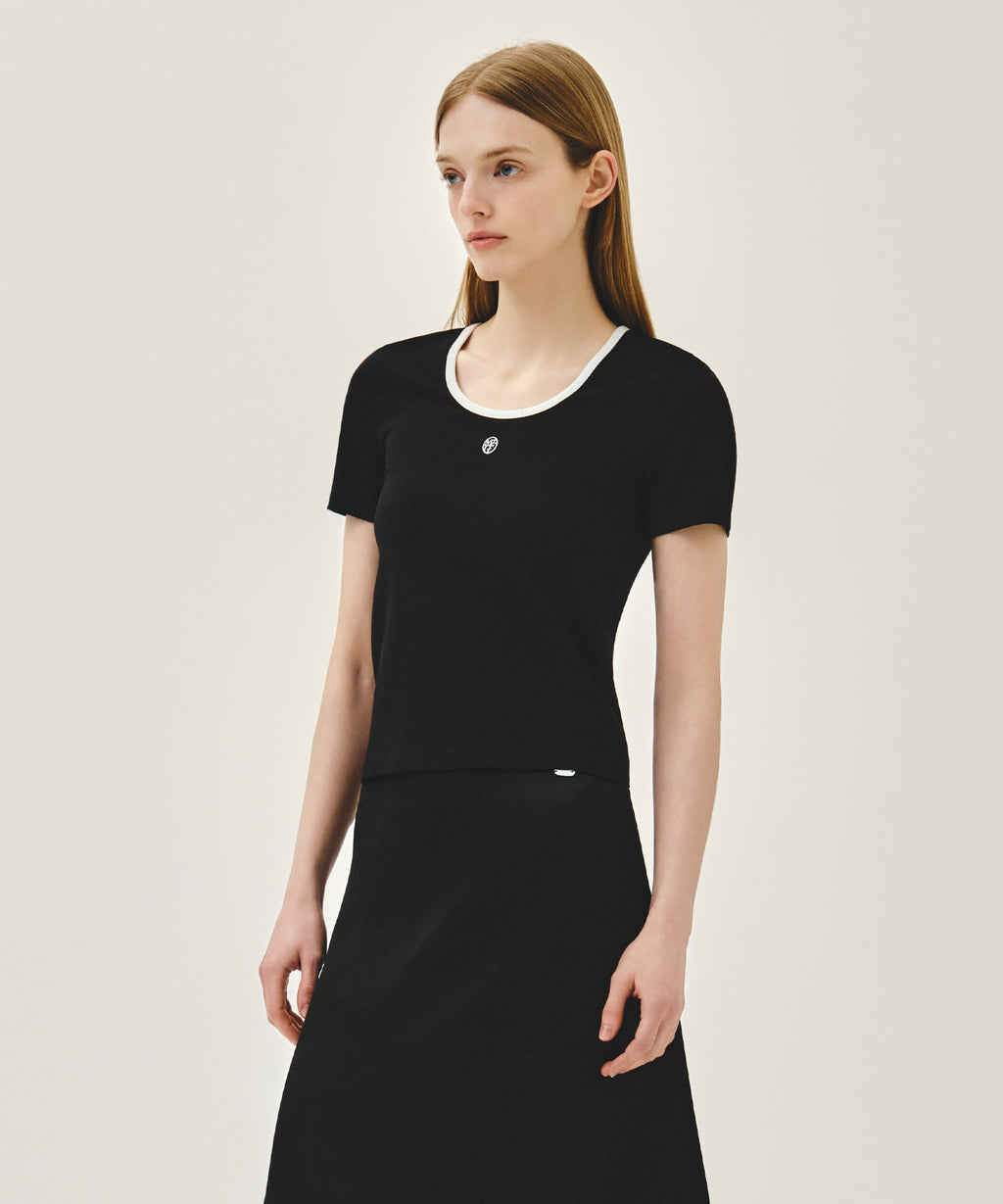 Marithe & Francois Girbaud - Deep Neck Ringer Tee (White/Black) product image 2 | TRAB K-Fashion Australia