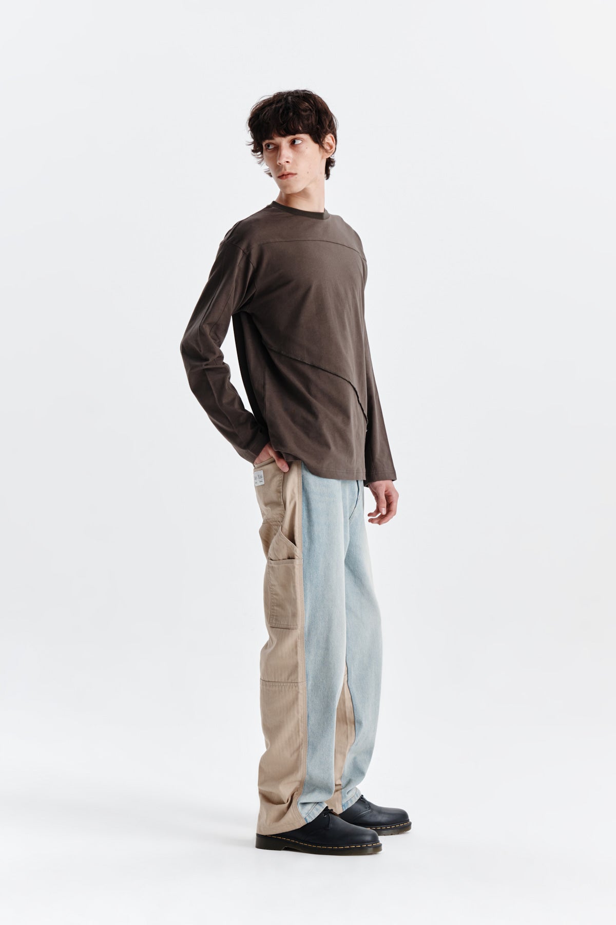 Matin Kim - Diagonal Overfit Long Sleeve Top (Khaki) product image 8 | TRAB K-Fashion Australia