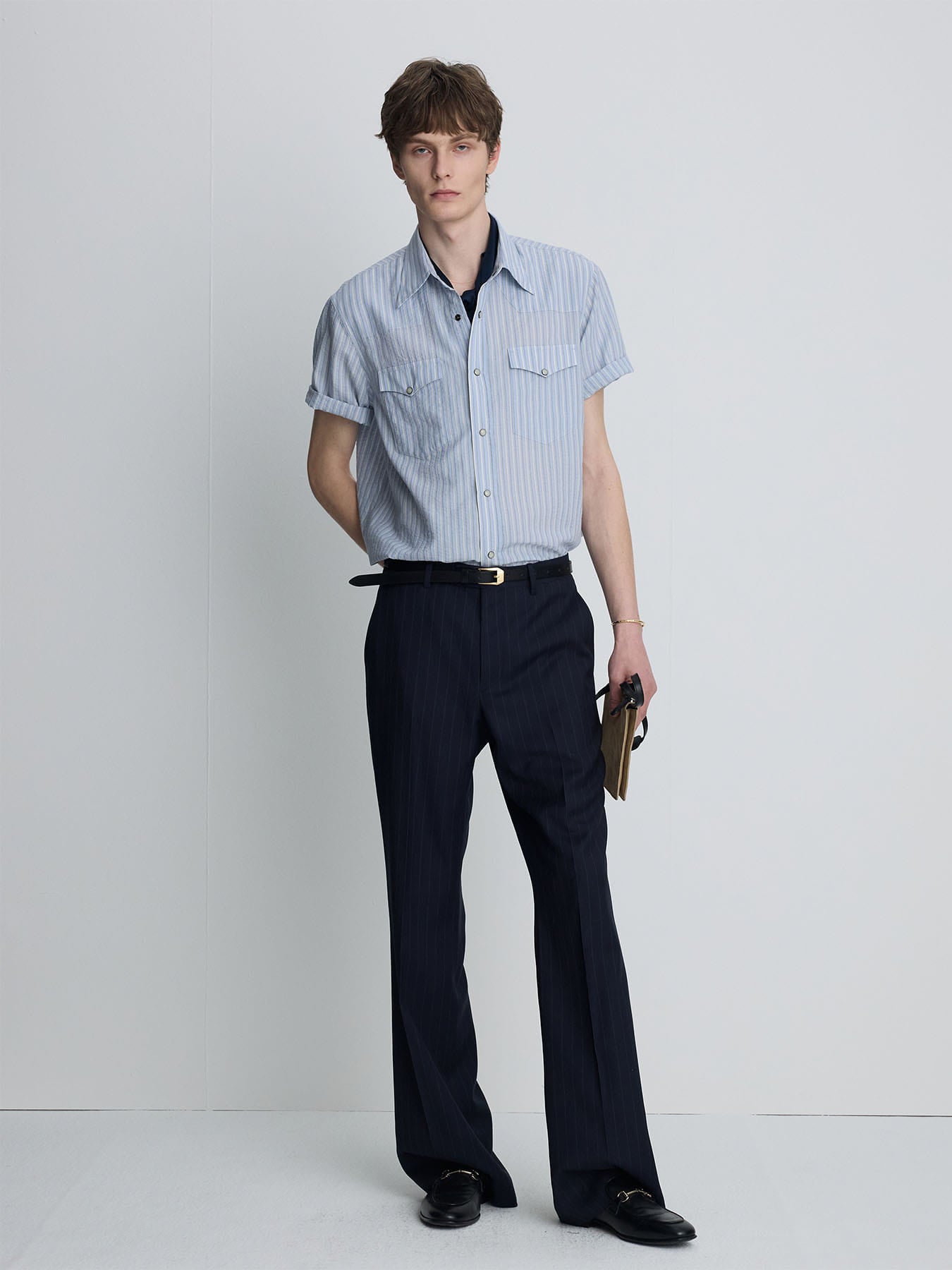Tonywack - Tropical Wool Flared Trousers (Navy Stripe) product image 2 | TRAB K-Fashion Australia