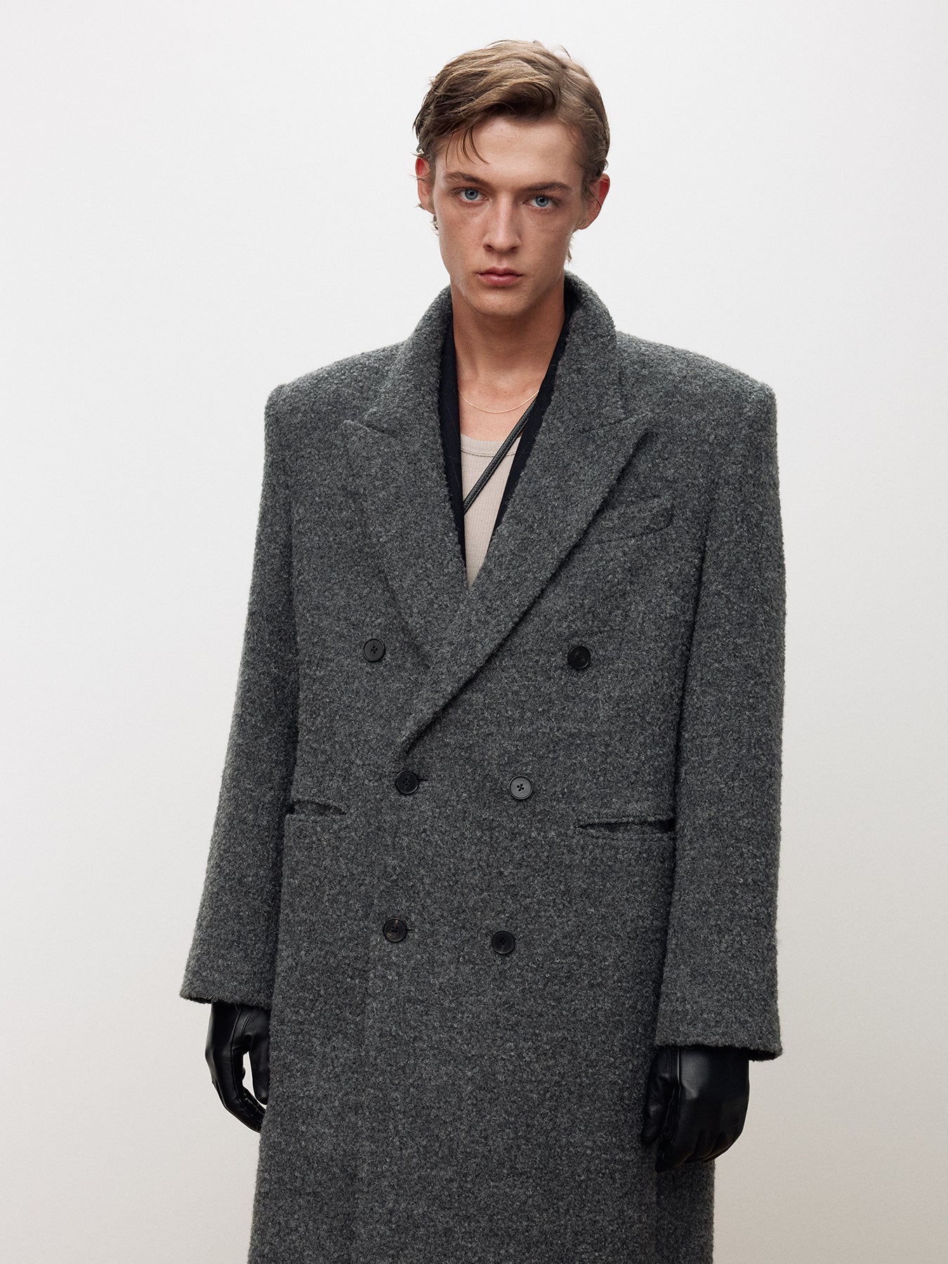 Tonywack - Textured Wool And Alpaca Double-Breasted Coat (Grey) product image 8 | TRAB K-Fashion Australia