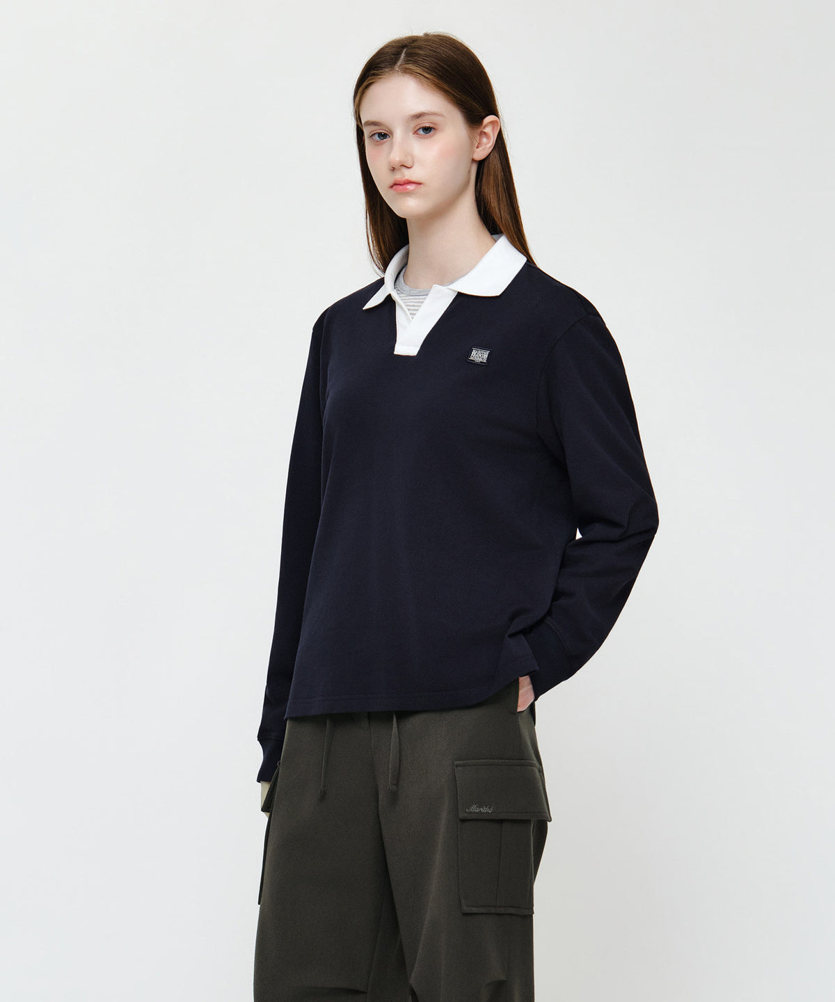 Marithe & Francois Girbaud - Collar Pique Long Sleeve Tee (Navy) product image 2 | TRAB K-Fashion Australia