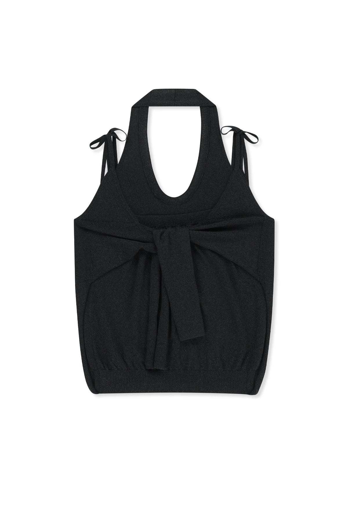 Matin Kim - Layered Tie Halter Neck Knit Top (Black) product image 2 | TRAB K-Fashion Australia