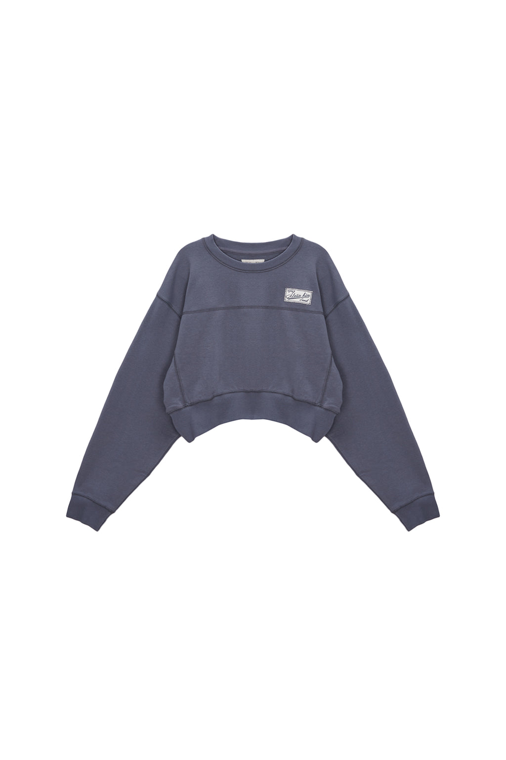 Matin Kim - Stitch Label Crop Sweatshirt (Smoke Blue) product image 1 | TRAB K-Fashion Australia