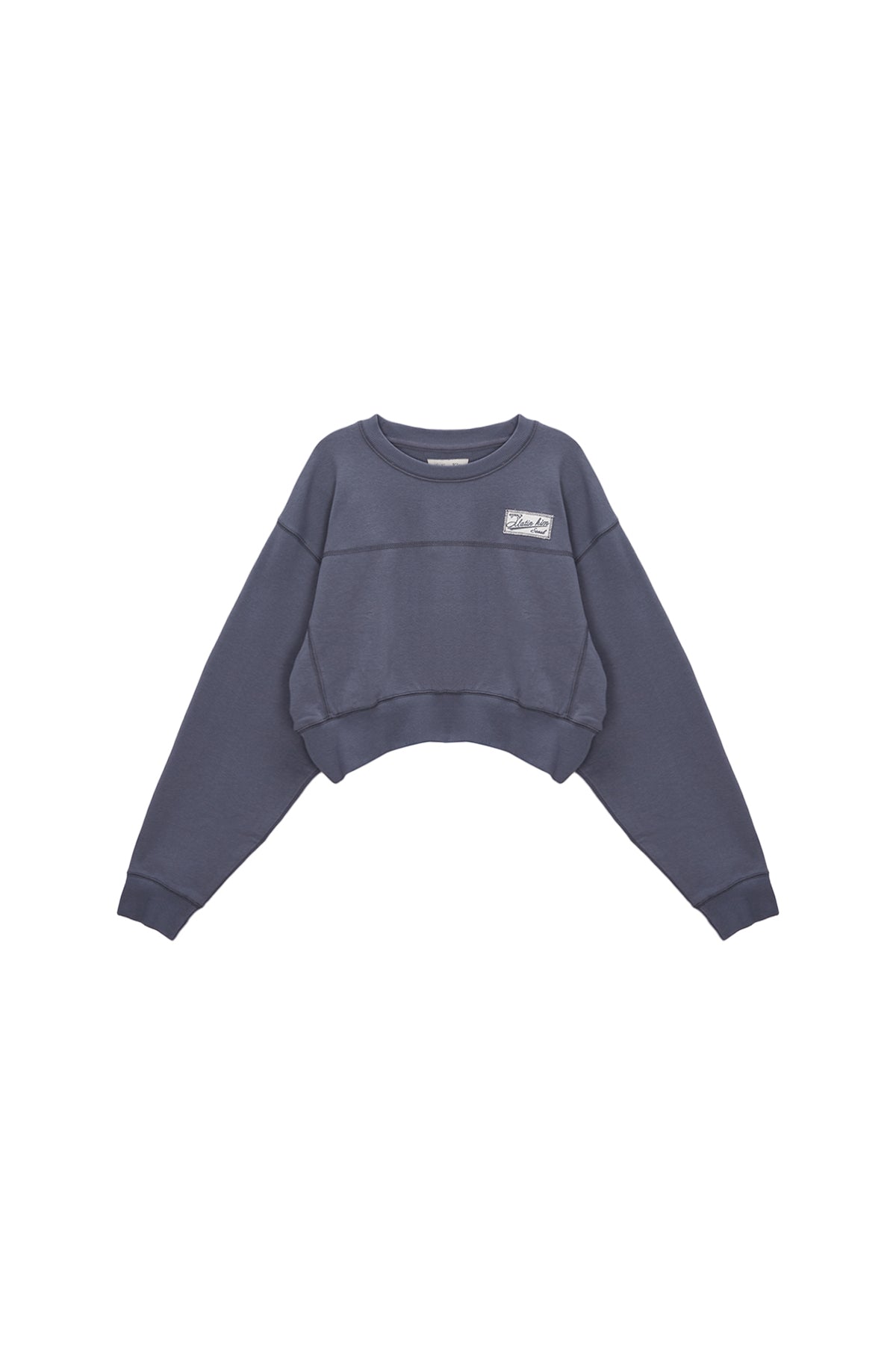 Matin Kim - Stitch Label Crop Sweatshirt (Smoke Blue) product image 1 | TRAB K-Fashion Australia