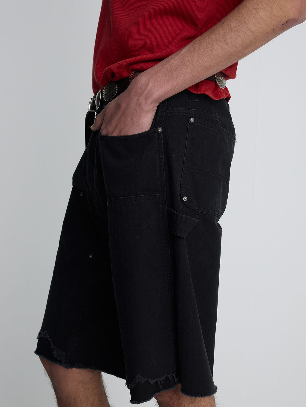 Tonywack - Hand Distressed Hbt Double Knee Shorts (Faded Black) product image 5 | TRAB K-Fashion Australia