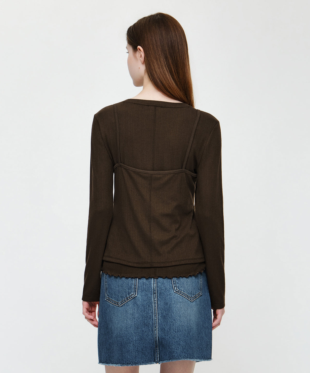 Marithe & Francois Girbaud - Sleeveless Layered Long Sleeve Tee (Brown) product image 4 | TRAB K-Fashion Australia