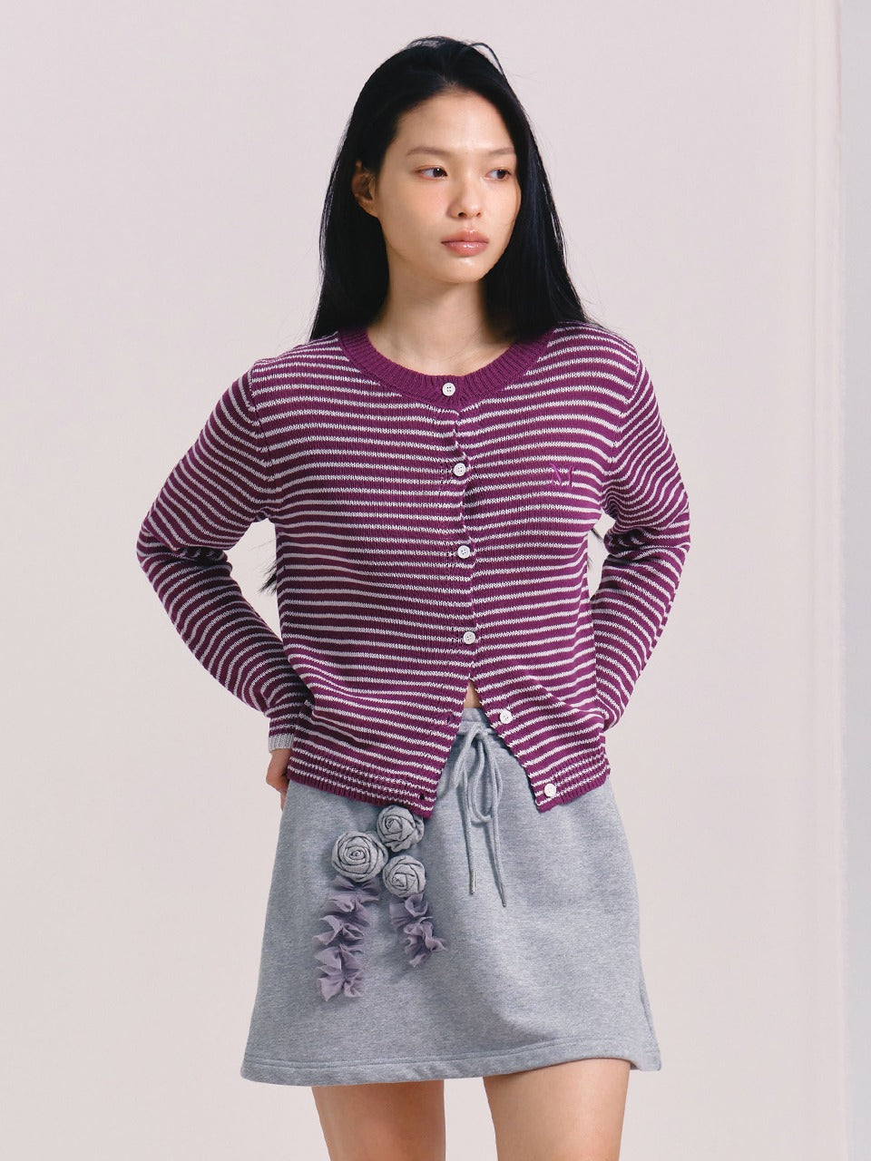 Margarin Fingers - Logo Stripe Cardigan (Purple) product image 1 | TRAB K-Fashion Australia