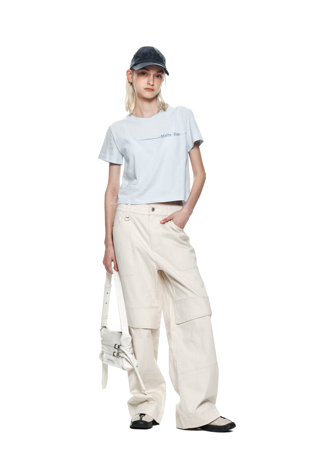 Matin Kim - Slit Pintuck Point Crop Top (Blue) product image 9 | TRAB K-Fashion Australia