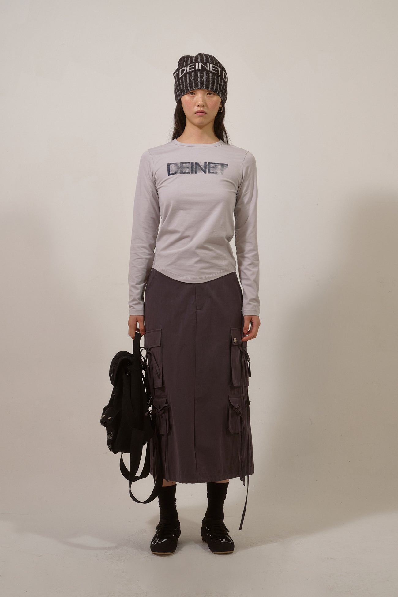 Deinet - String Point Cargo Skirt (Charcoal) product image 1 | TRAB K-Fashion Australia
