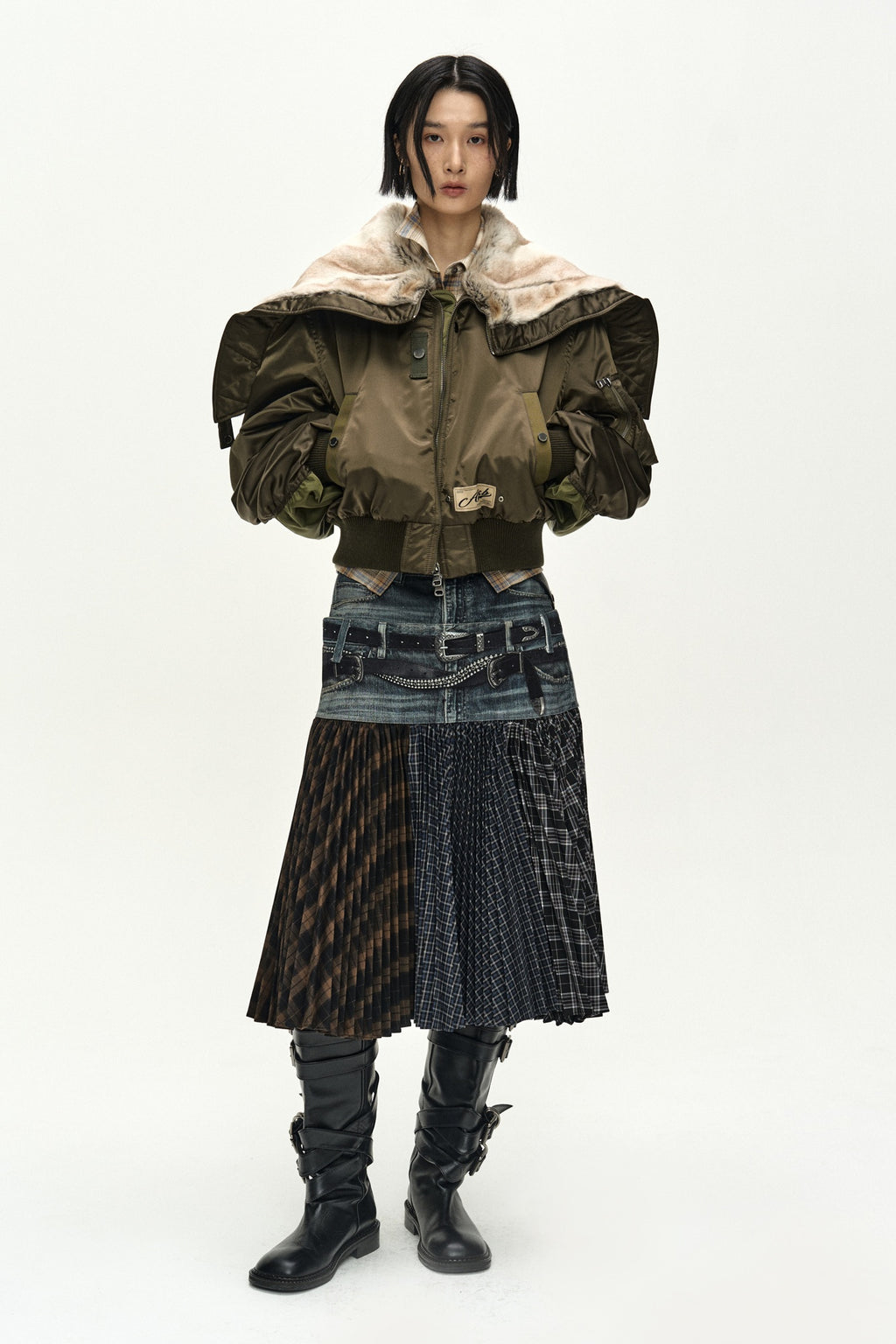 Andersson Bell - Double Belt Printed Accordion Pleats Skirt (blue) (Blue) product image 10 | TRAB K-Fashion Australia