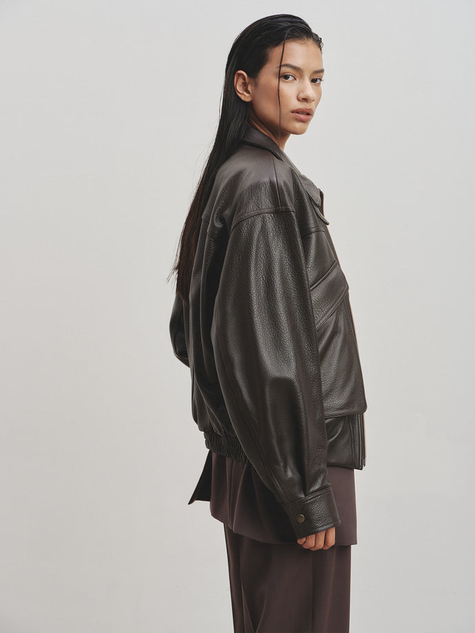 Tonywack - Lamb Leather Bomber Jacket (Dark Brown) product image 6 | TRAB K-Fashion Australia