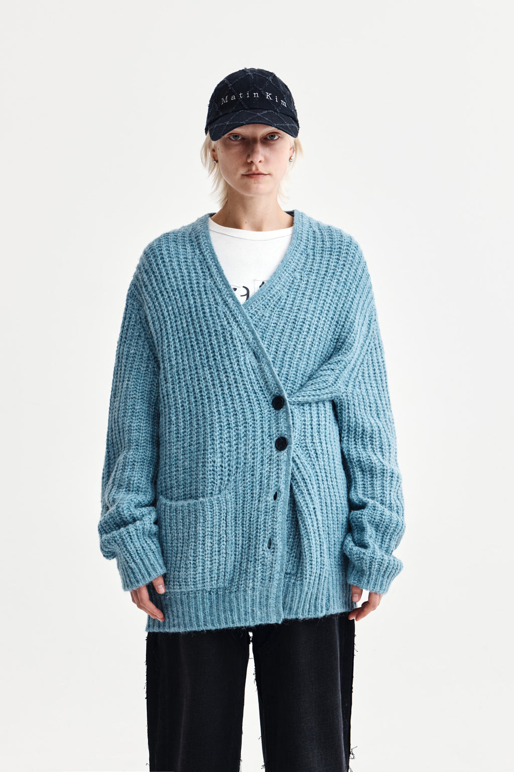 Matin Kim - Side Button Point Overfit Cardigan (Light Blue) product image 5 | TRAB K-Fashion Australia
