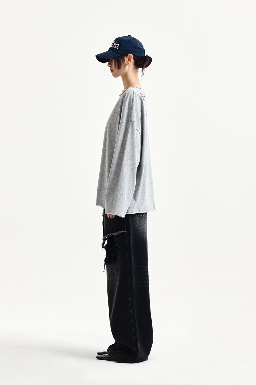 Matin Kim - Raw Hem Finished Boat Neck Top (Grey) product image 6 | TRAB K-Fashion Australia