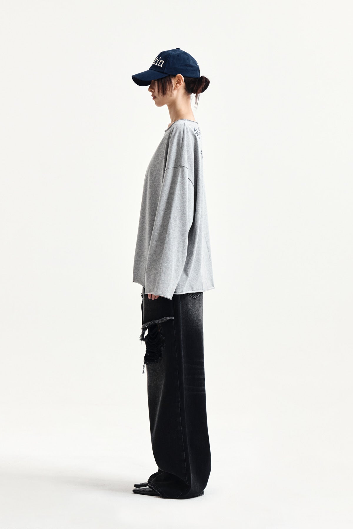 Matin Kim - Raw Hem Finished Boat Neck Top (Grey) product image 6 | TRAB K-Fashion Australia