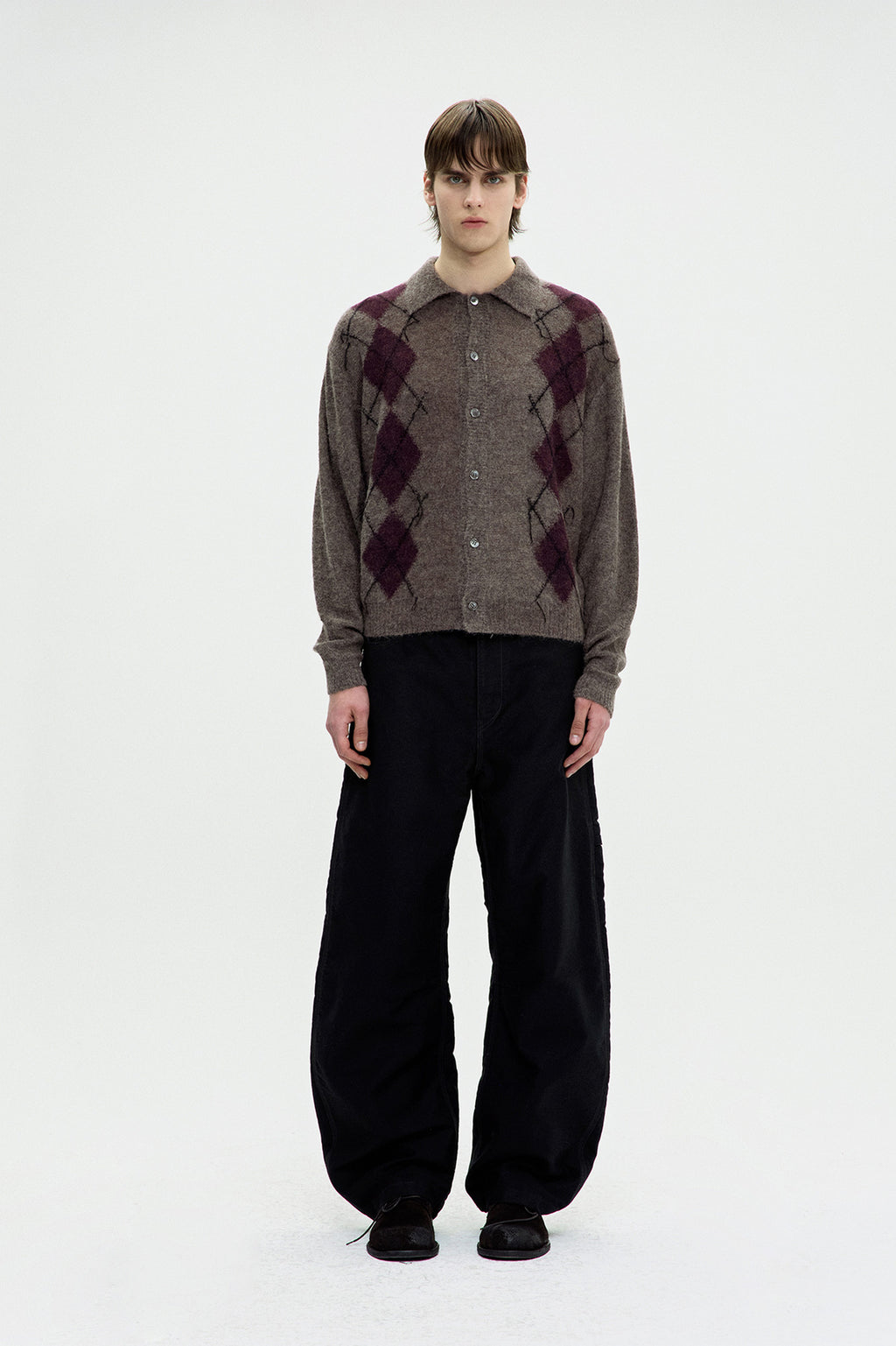 Coor - Inside Out Argyle Collar Cardigan (Melange Brown) product image 2 | TRAB K-Fashion Australia
