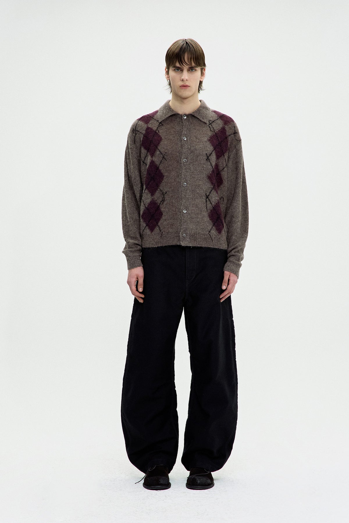 Coor - Inside Out Argyle Collar Cardigan (Melange Brown) product image 2 | TRAB K-Fashion Australia