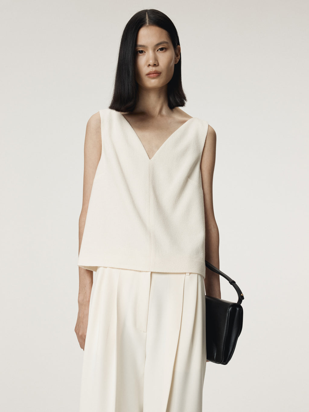 Recto - Wool Tweed V-Neck Top (Ivory) product image 7 | TRAB K-Fashion Australia