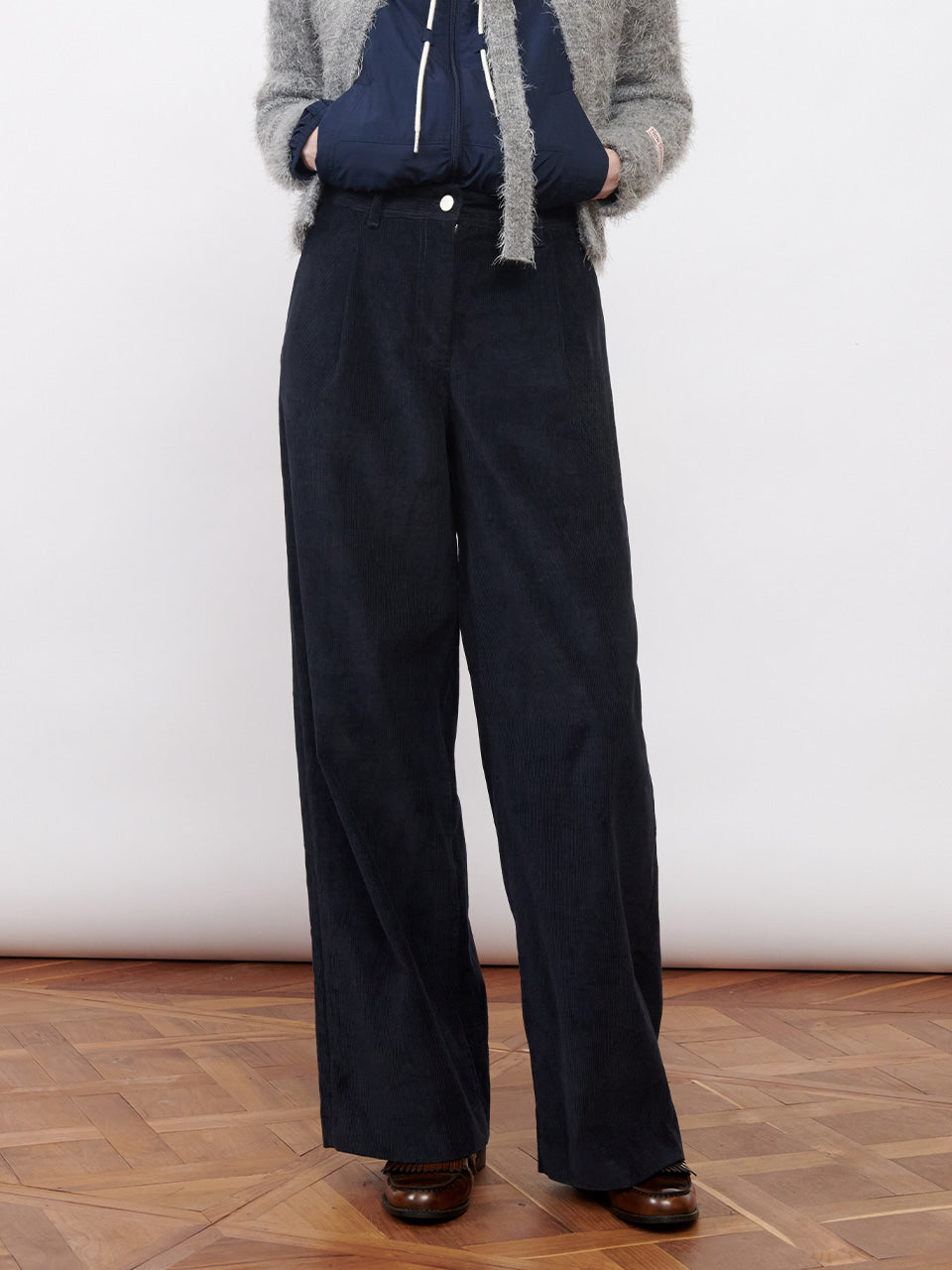 Kijun - Corduroy Wide Tuck Pants (Navy) product image 1 | TRAB K-Fashion Australia