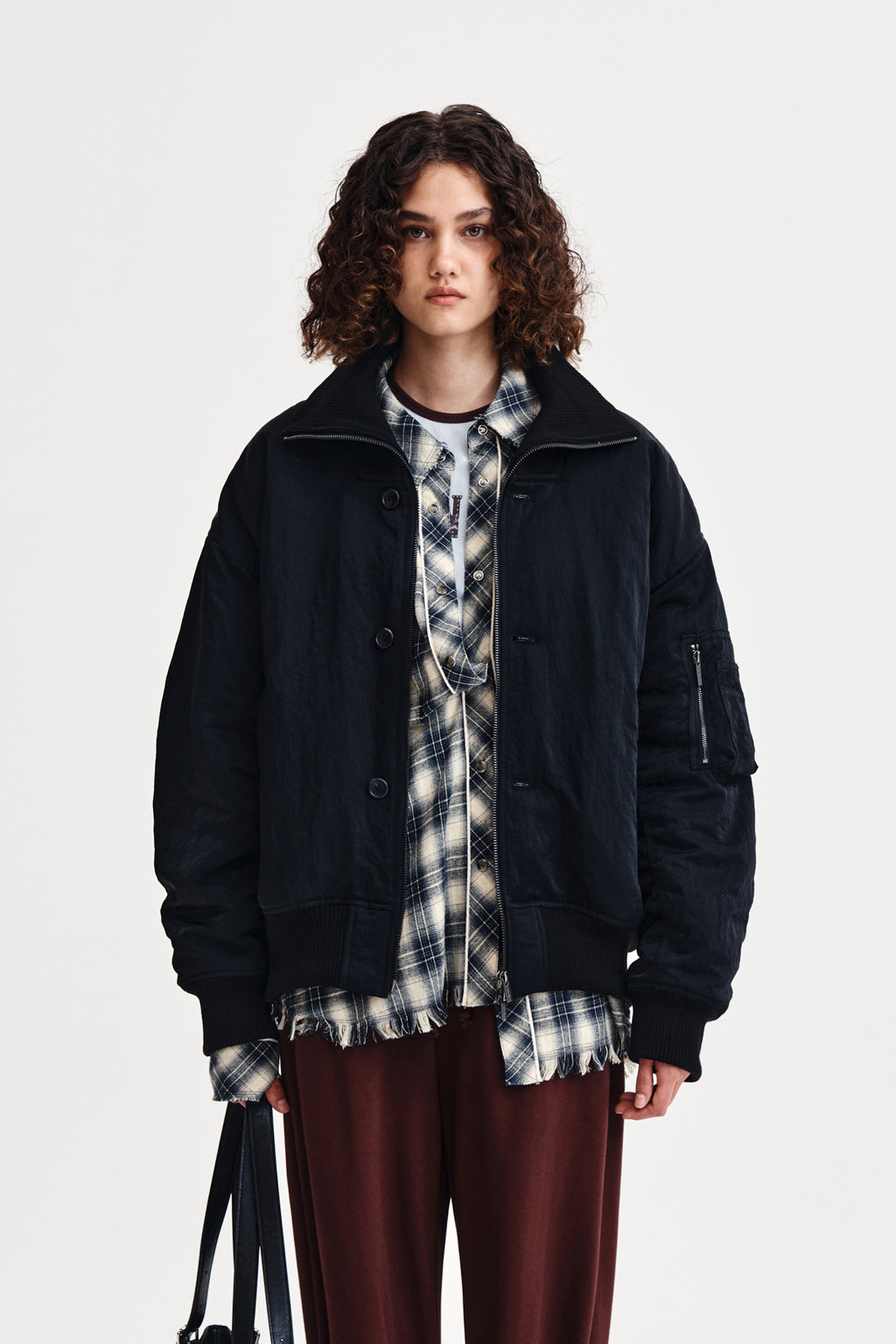 Matin Kim - High Neck Button Point Zip Up Jumper (Black) product image 1 | TRAB K-Fashion Australia