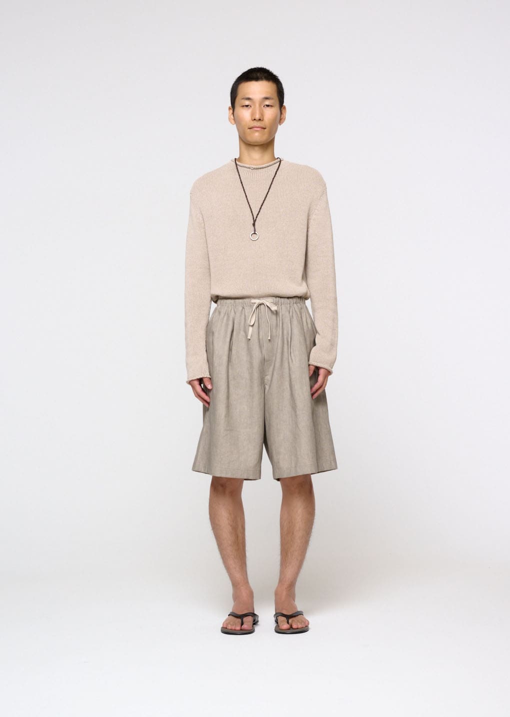 Amomento - Linen Drawstring Shorts (Beige) product image 2 | TRAB K-Fashion Australia