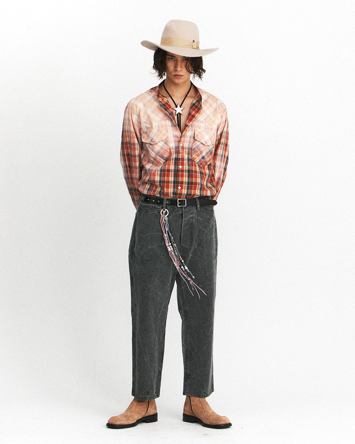 Eastlogue - Band Collar Western Shirts (Spilled Red Check) product image 4 | TRAB K-Fashion Australia