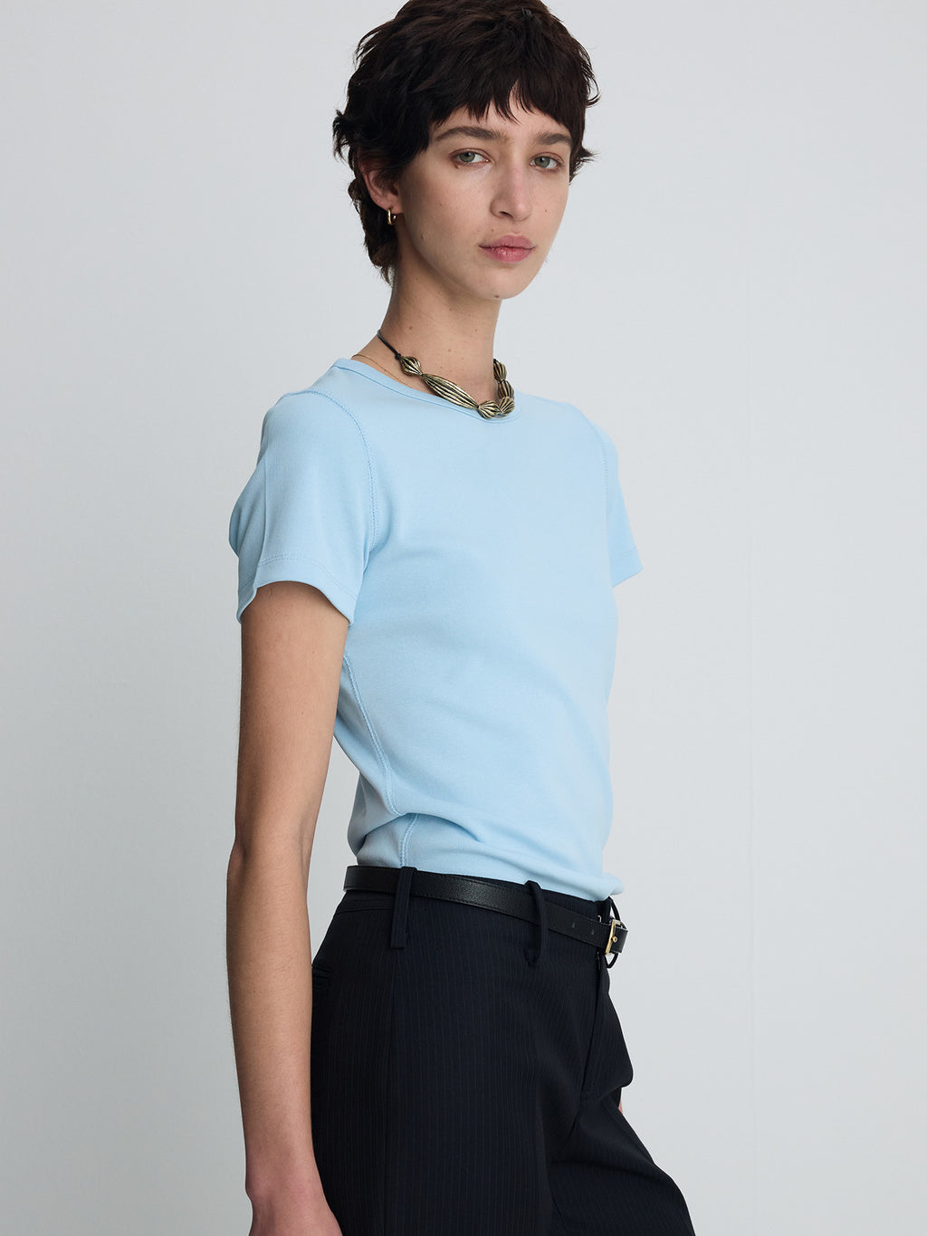 Tonywack - Ribbed Half Sleeve T-Shirts (Light Blue) product image 3 | TRAB K-Fashion Australia