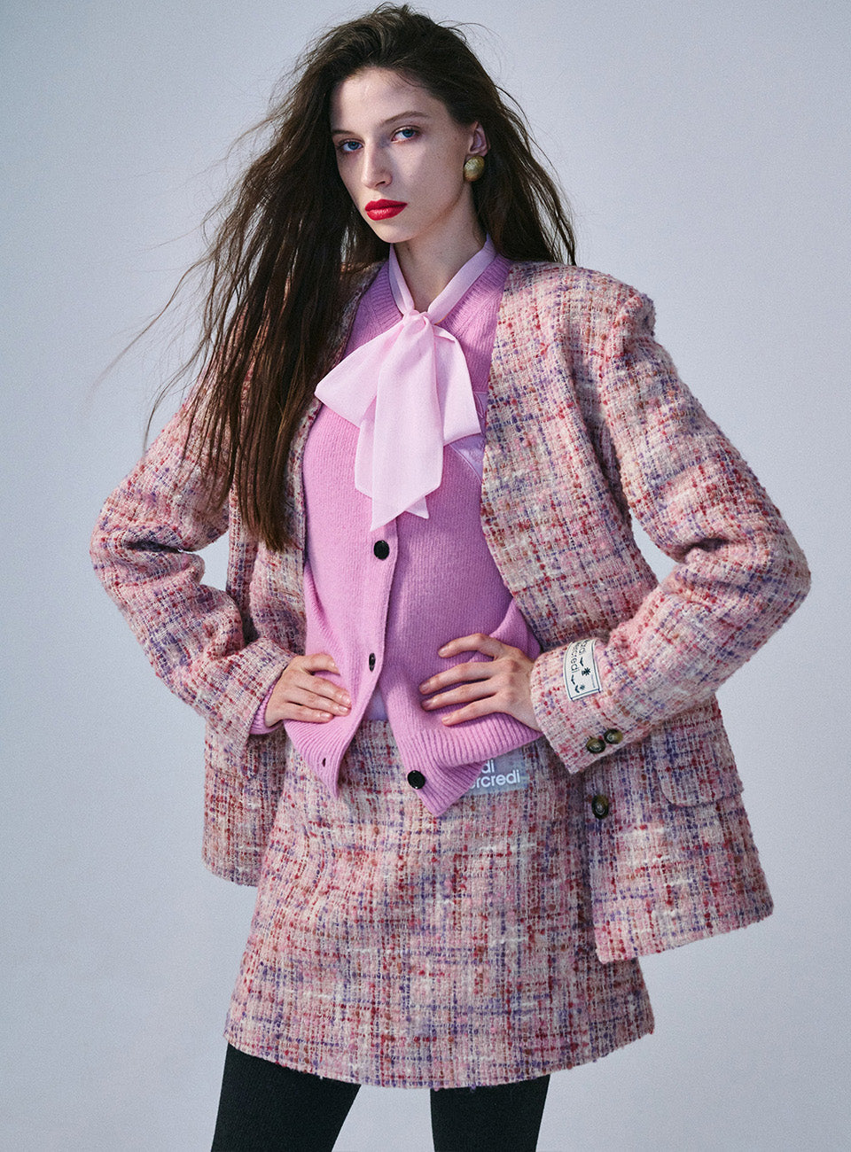 Mardi Mercredi - Wool Jacket Collarless Check (Pink) product image 1 | TRAB K-Fashion Australia
