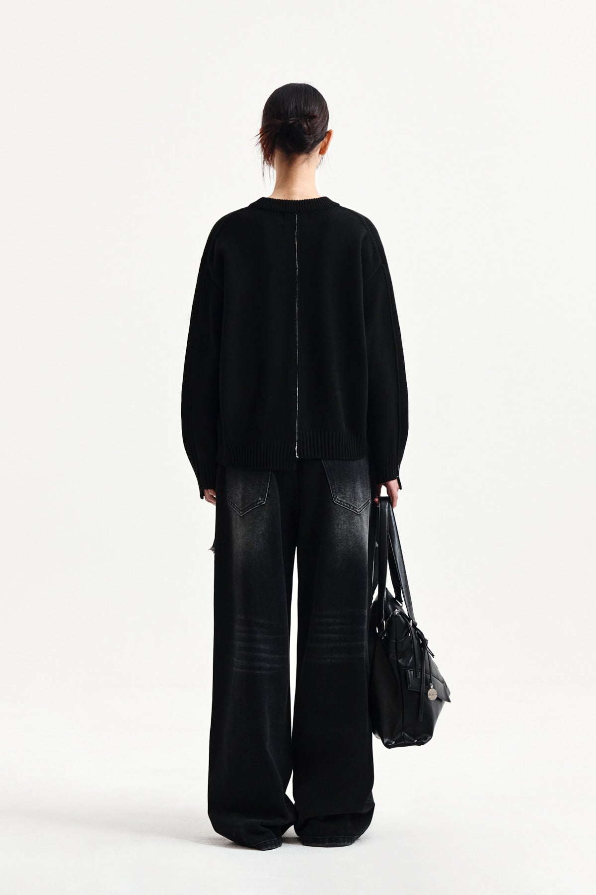 Matin Kim - Asymmetric Logo Knit Pullover (Black) product image 7 | TRAB K-Fashion Australia