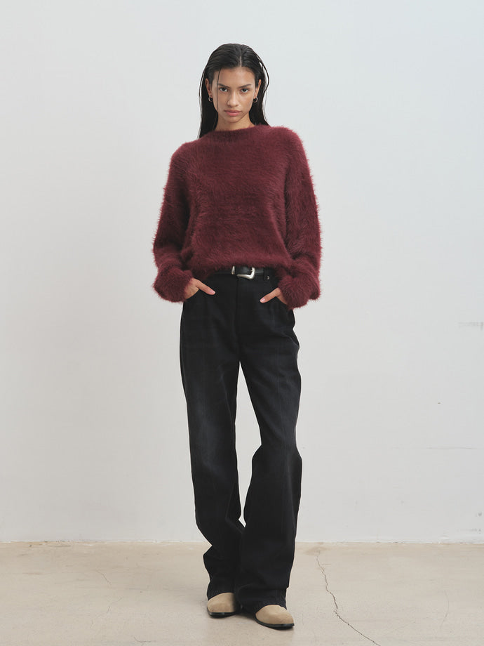 Tonywack - Faux Fur Crew-Neck Top (Burgundy) product image 6 | TRAB K-Fashion Australia