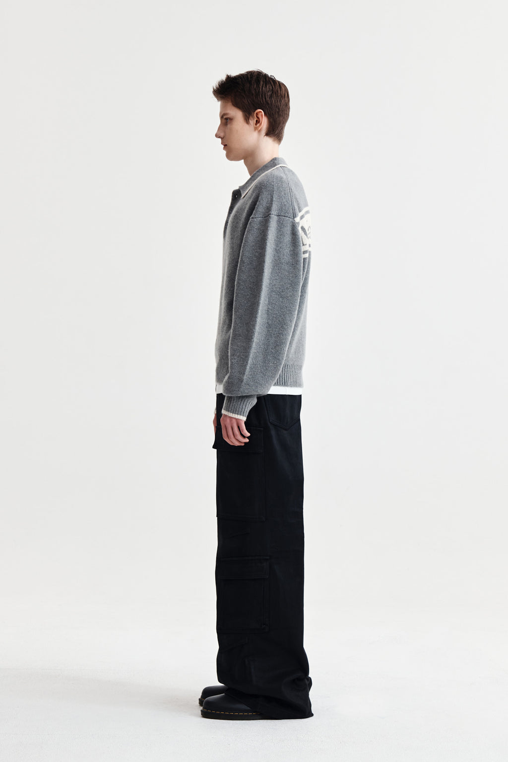 Matin Kim - Back Logo Collar Knit Top (Grey) product image 6 | TRAB K-Fashion Australia